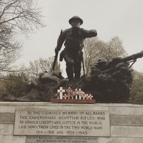 Memorial to the Cameronians (Scottish Rifles) taken on 9 April 2017. The 100th Anniversary of the start of the Battle of Arras