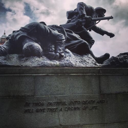 Memorial to the Cameronians (Scottish Rifles) in Kelvingrove Park, Glasgow.